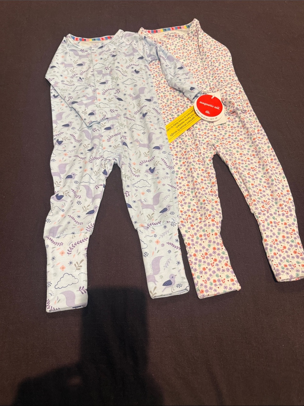 NWT 2-Pack Baby Footed magnetic me Pajamas - Purple & Multicolor Floral